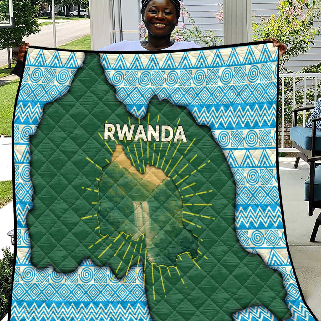 Rwanda Quilt with Green Nature Map Waterfall Sunburst Spirit TS04