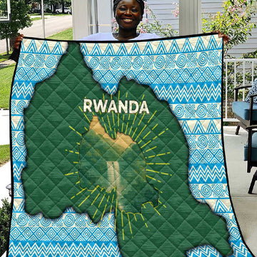 Rwanda Quilt with Green Nature Map Waterfall Sunburst Spirit TS04