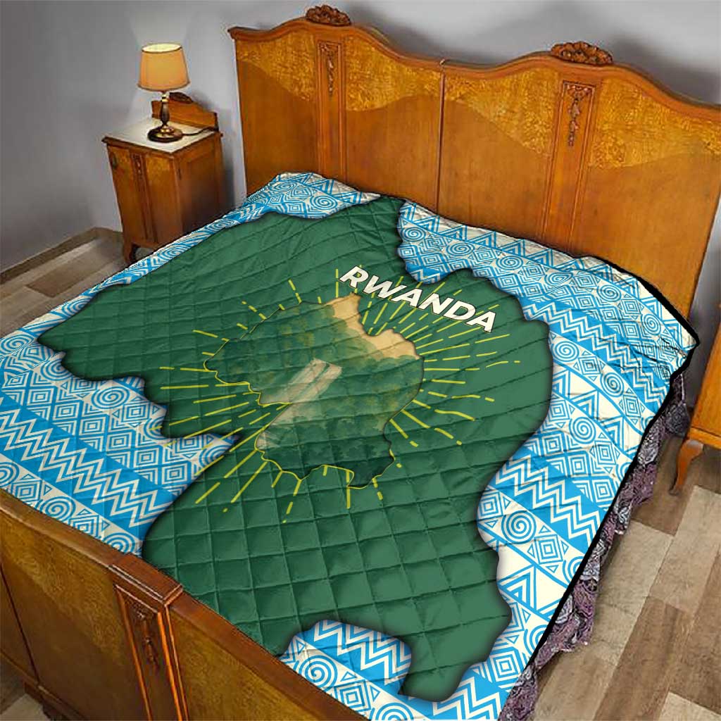 Rwanda Quilt with Green Nature Map Waterfall Sunburst Spirit TS04