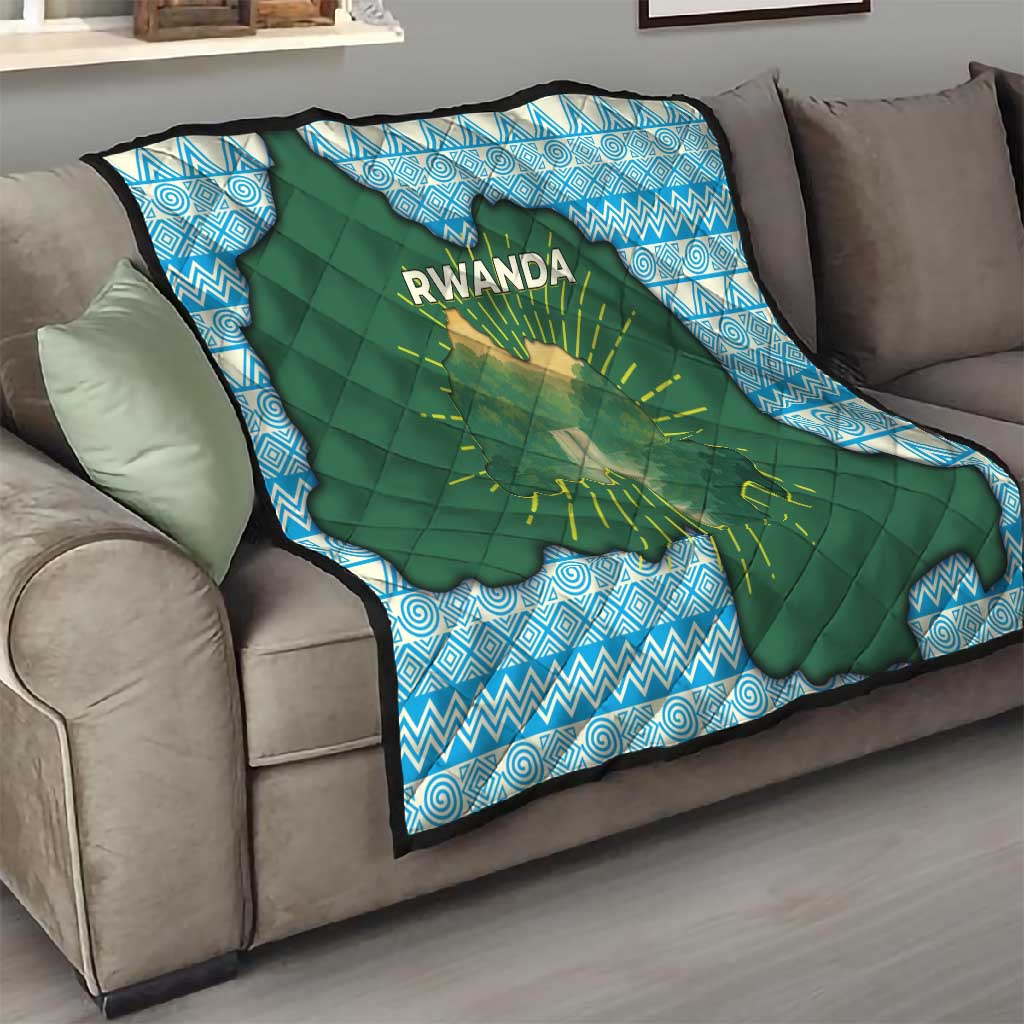 Rwanda Quilt with Green Nature Map Waterfall Sunburst Spirit TS04
