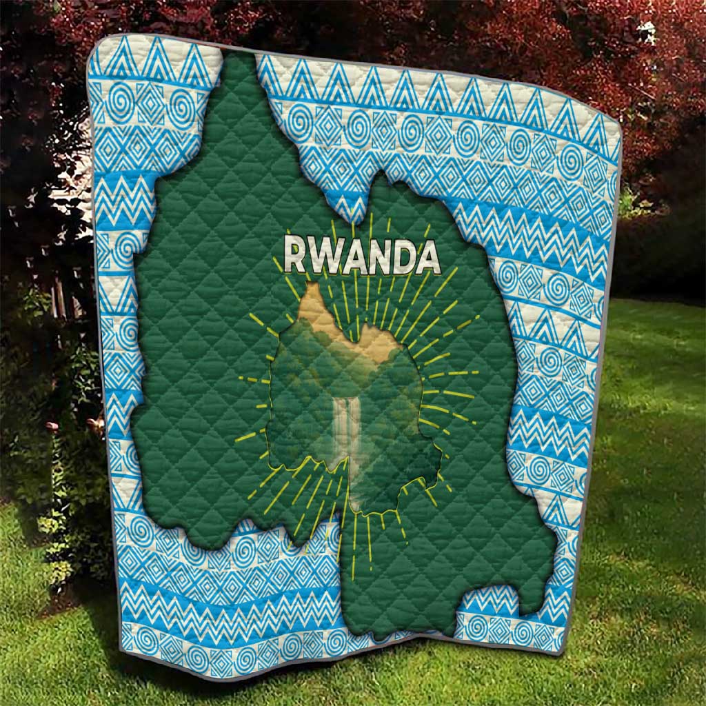Rwanda Quilt with Green Nature Map Waterfall Sunburst Spirit TS04