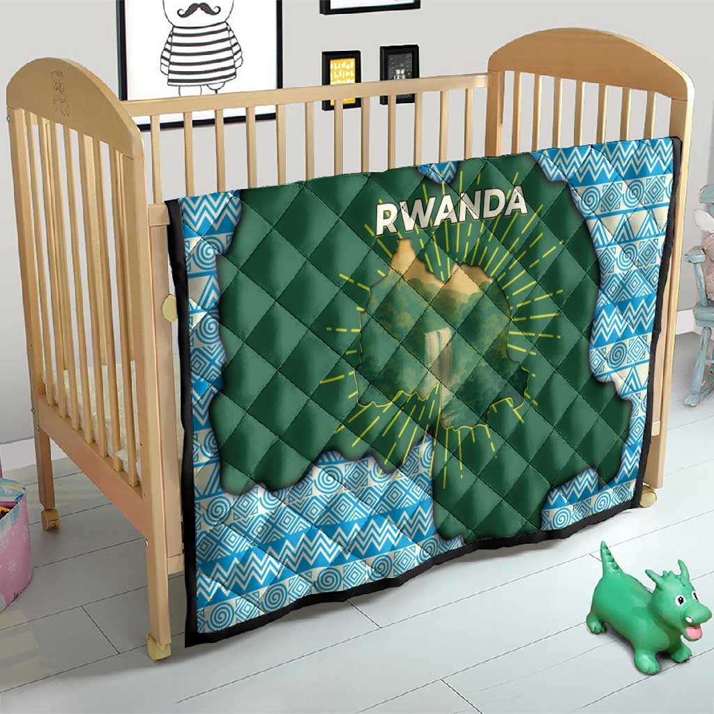 Rwanda Quilt with Green Nature Map Waterfall Sunburst Spirit TS04