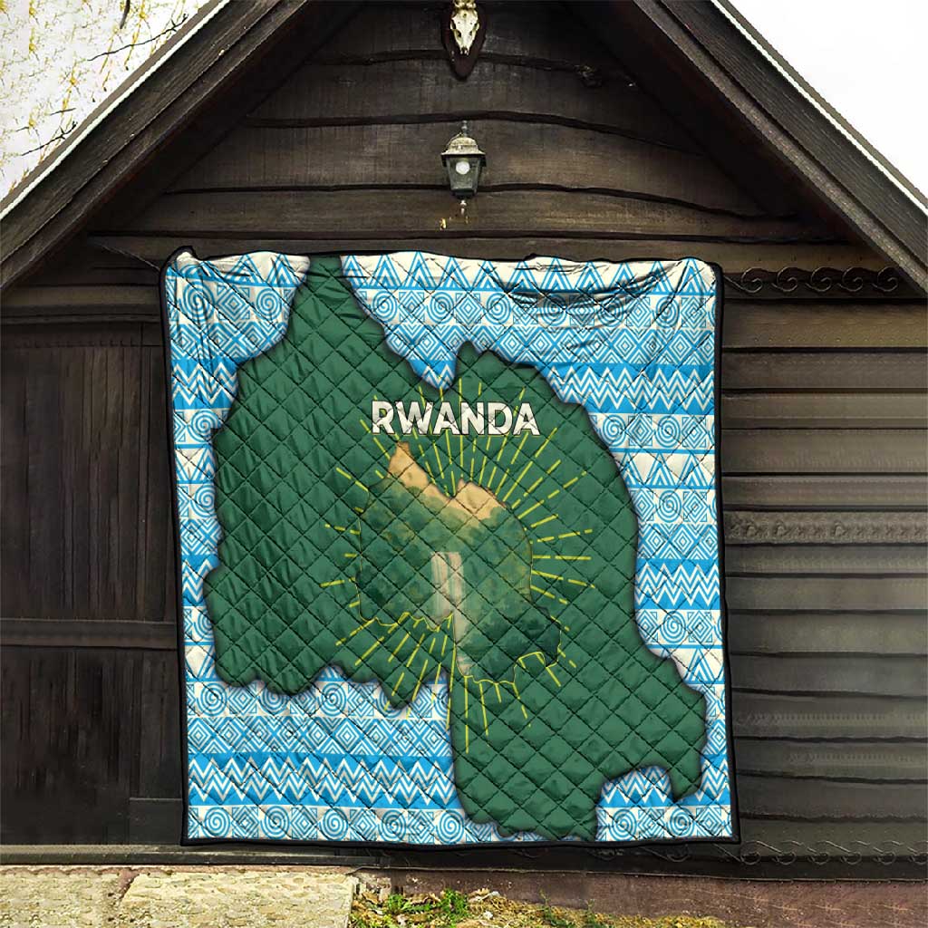 Rwanda Quilt with Green Nature Map Waterfall Sunburst Spirit TS04