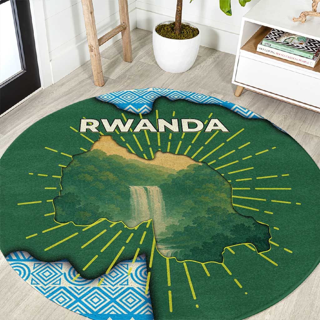 Rwanda Round Carpet with Green Nature Map Waterfall Sunburst Spirit TS04