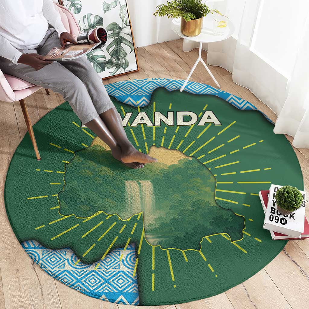 Rwanda Round Carpet with Green Nature Map Waterfall Sunburst Spirit TS04