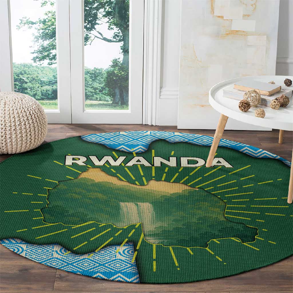 Rwanda Round Carpet with Green Nature Map Waterfall Sunburst Spirit TS04