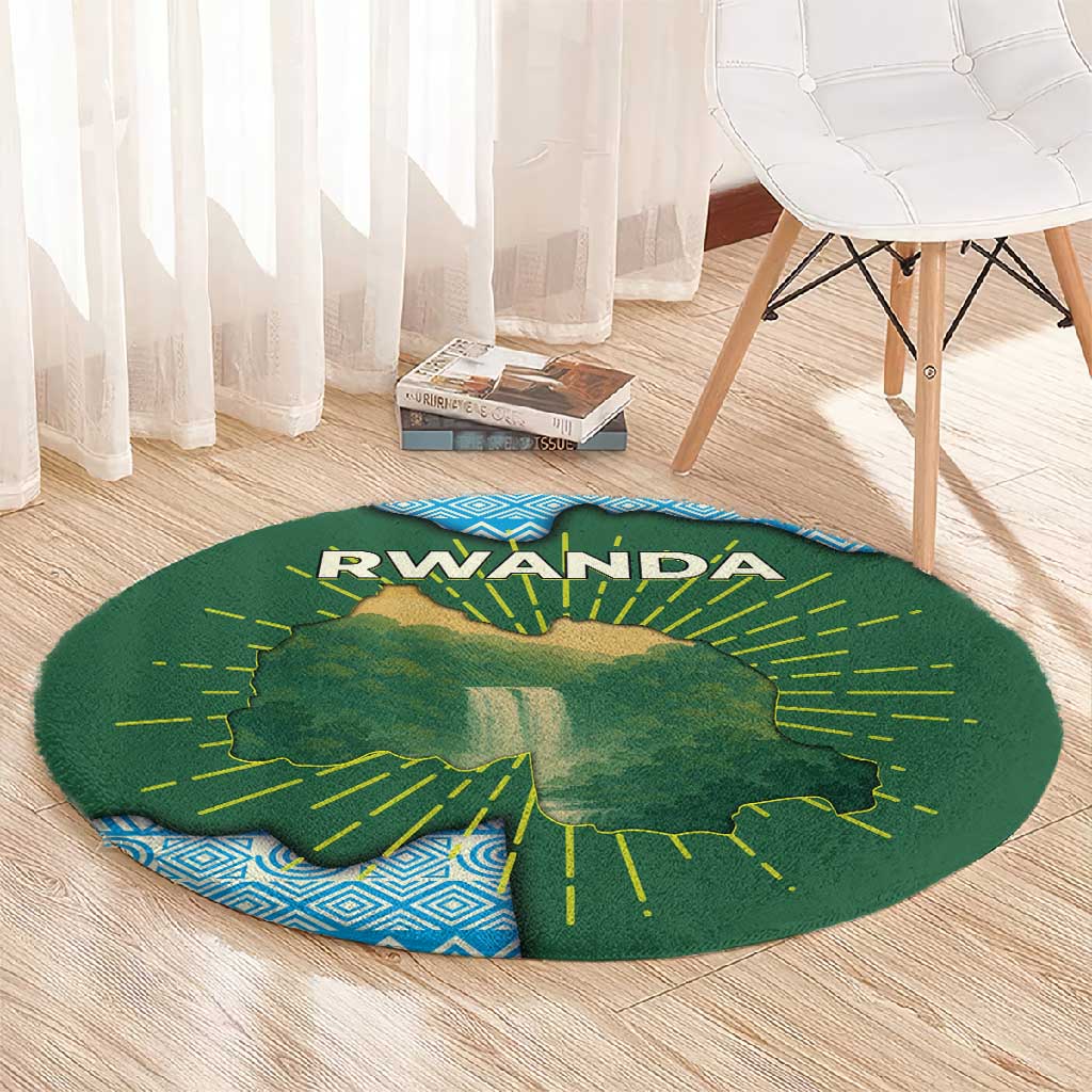 Rwanda Round Carpet with Green Nature Map Waterfall Sunburst Spirit TS04