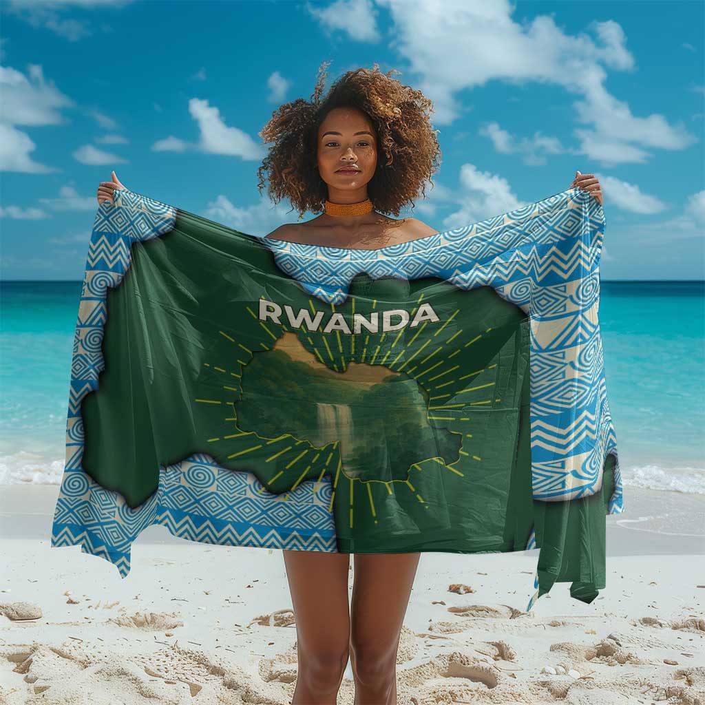 Rwanda Sarong with Green Nature Map Waterfall Sunburst Spirit TS04