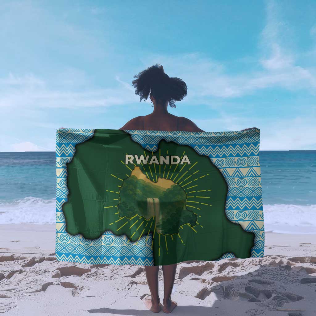 Rwanda Sarong with Green Nature Map Waterfall Sunburst Spirit TS04