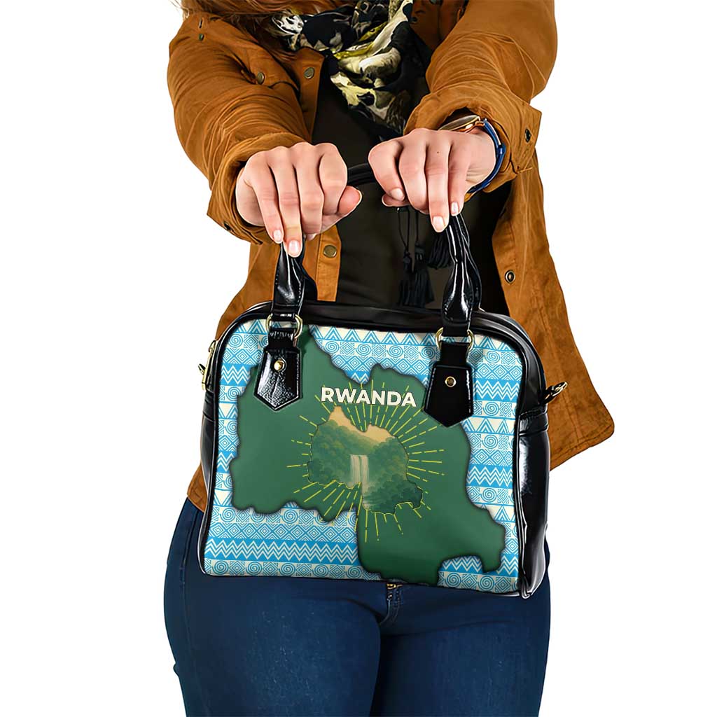Rwanda Shoulder Handbag with Green Nature Map Waterfall Sunburst Spirit TS04