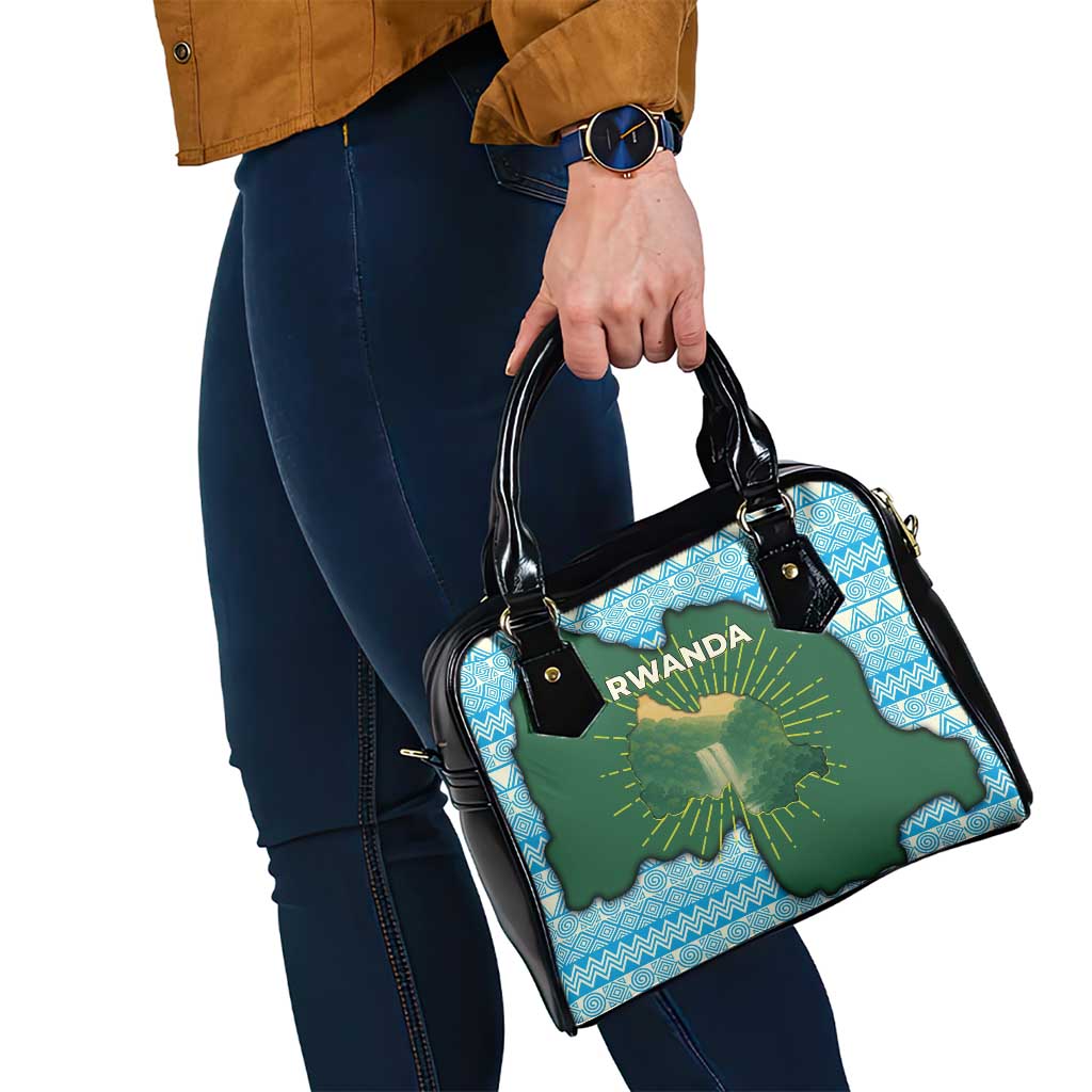 Rwanda Shoulder Handbag with Green Nature Map Waterfall Sunburst Spirit TS04