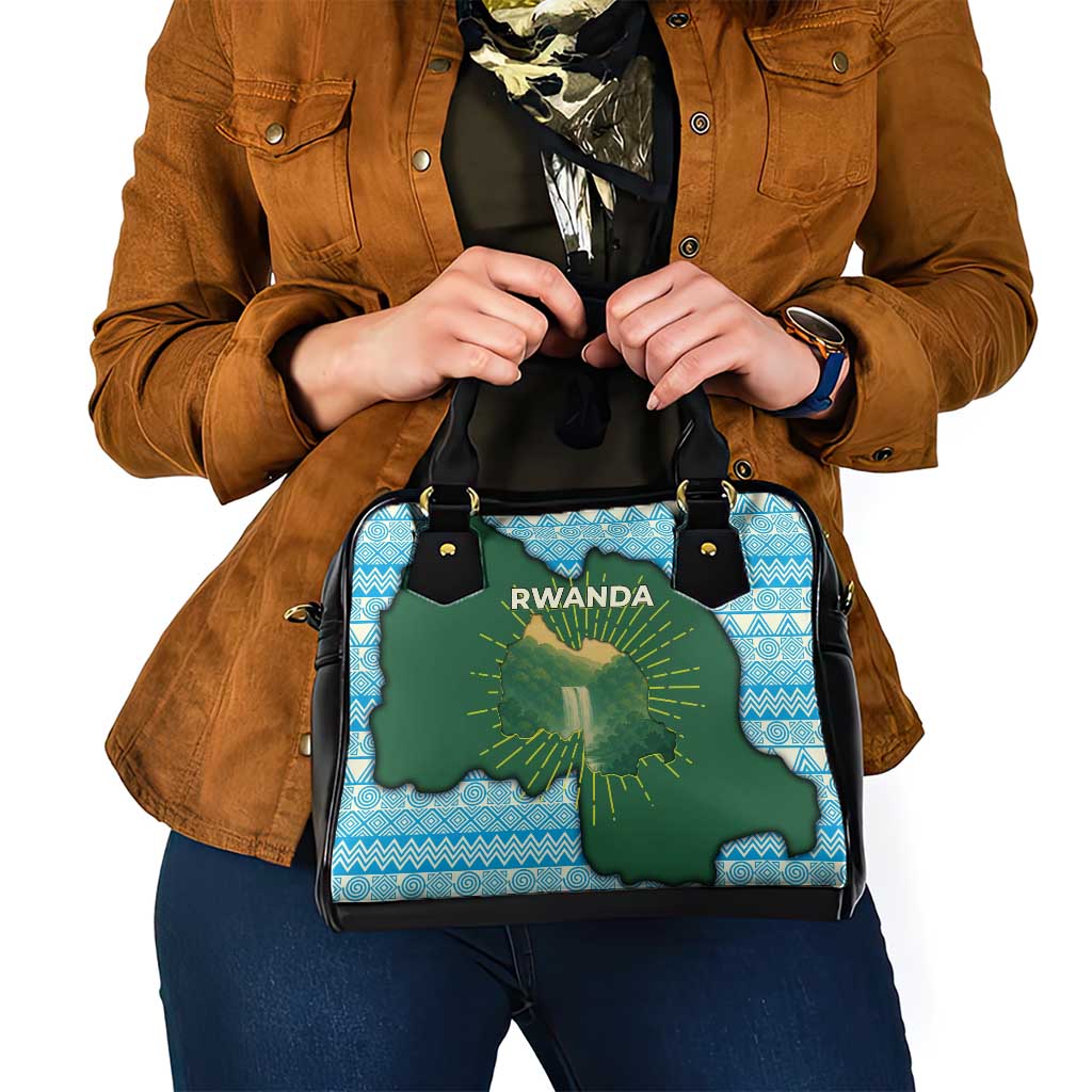 Rwanda Shoulder Handbag with Green Nature Map Waterfall Sunburst Spirit TS04