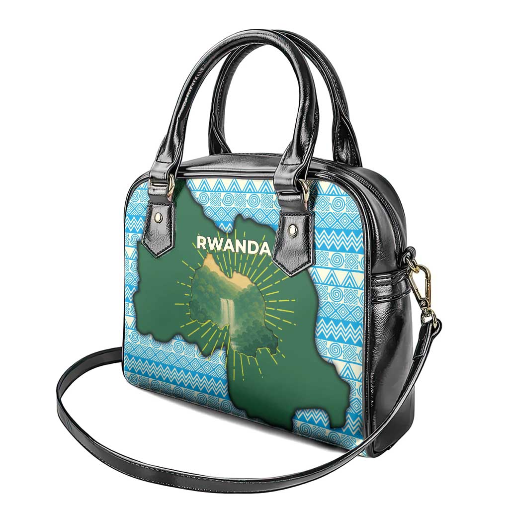 Rwanda Shoulder Handbag with Green Nature Map Waterfall Sunburst Spirit TS04
