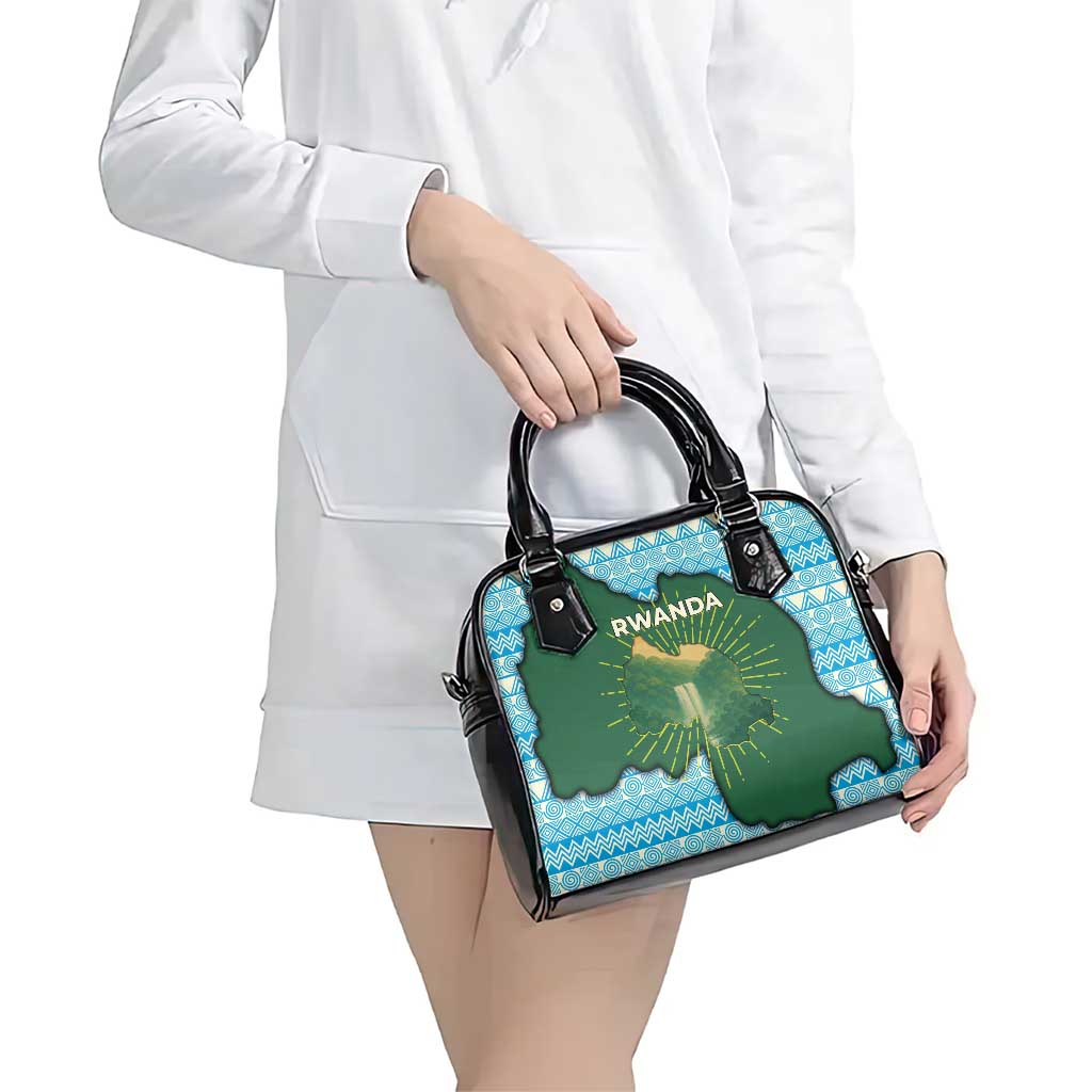 Rwanda Shoulder Handbag with Green Nature Map Waterfall Sunburst Spirit TS04