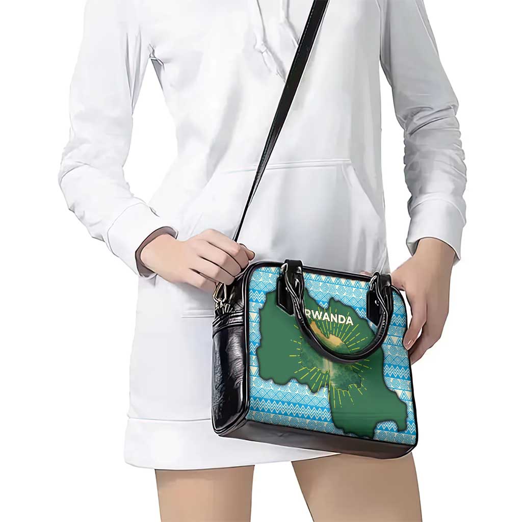 Rwanda Shoulder Handbag with Green Nature Map Waterfall Sunburst Spirit TS04