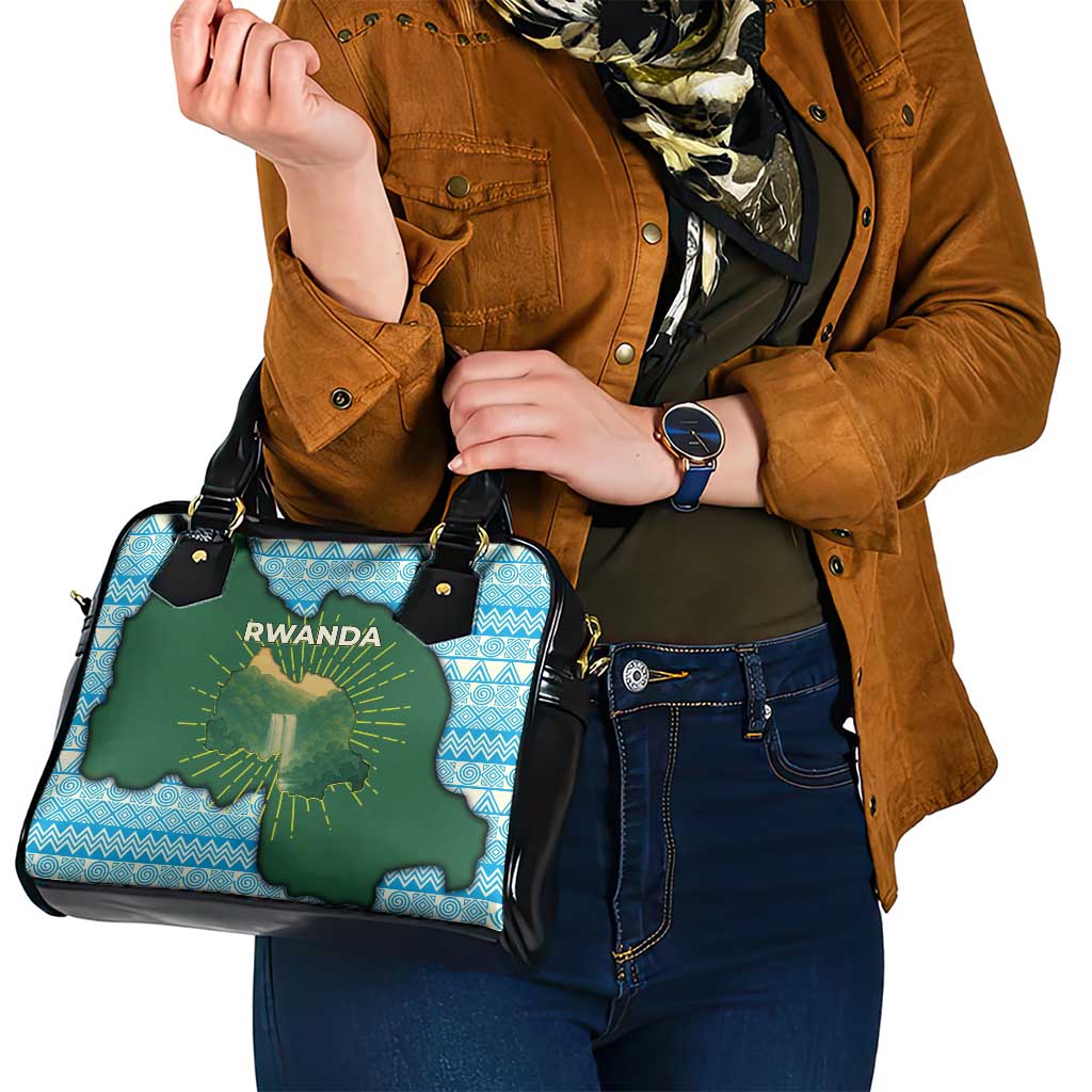 Rwanda Shoulder Handbag with Green Nature Map Waterfall Sunburst Spirit TS04