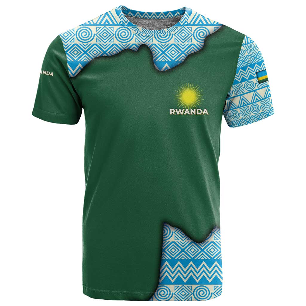 Rwanda T shirt with Green Nature Map Waterfall Sunburst Spirit TS04
