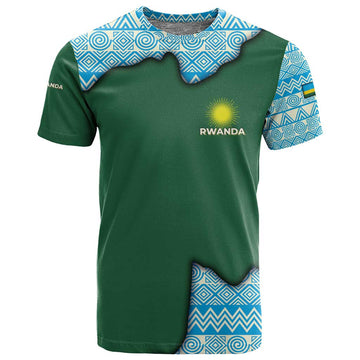Rwanda T shirt with Green Nature Map Waterfall Sunburst Spirit TS04