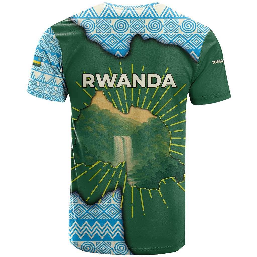 Rwanda T shirt with Green Nature Map Waterfall Sunburst Spirit TS04