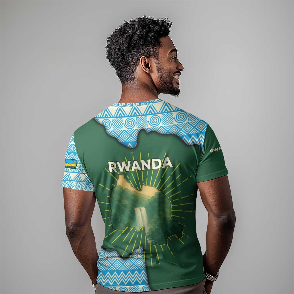 Rwanda T shirt with Green Nature Map Waterfall Sunburst Spirit TS04