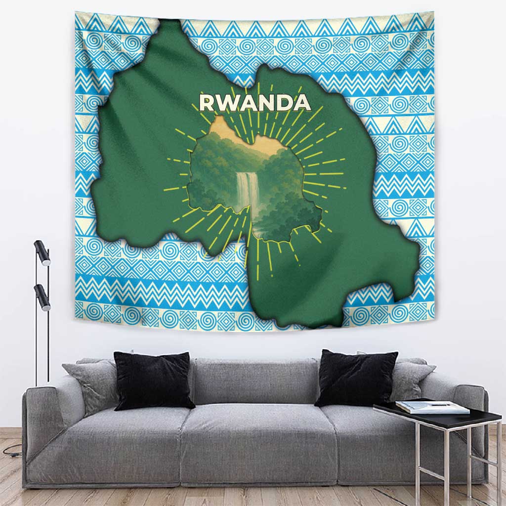 Rwanda Tapestry with Green Nature Map Waterfall Sunburst Spirit TS04