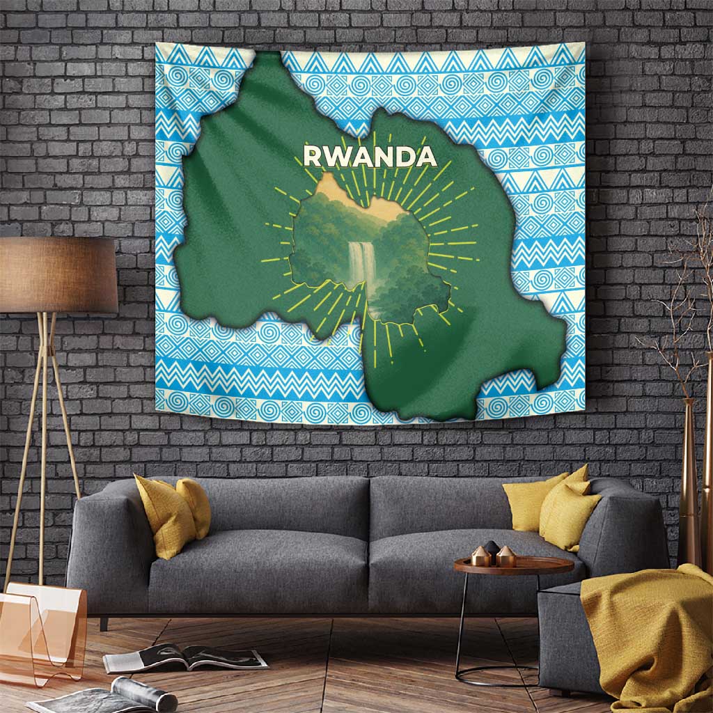 Rwanda Tapestry with Green Nature Map Waterfall Sunburst Spirit TS04