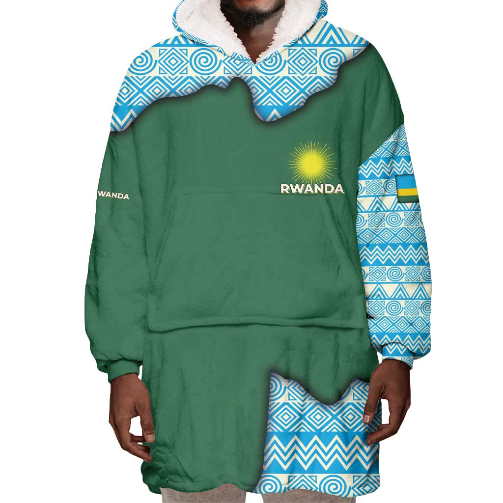 Rwanda Wearable Blanket Hoodie with Green Nature Map Waterfall Sunburst Spirit TS04