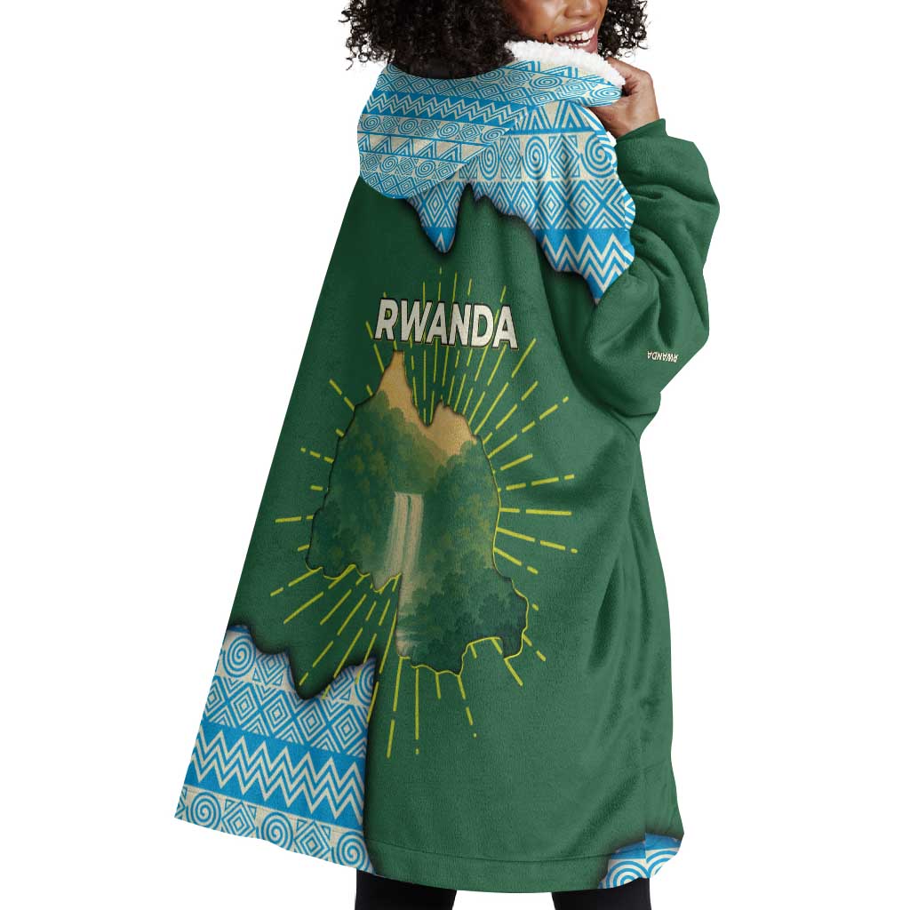 Rwanda Wearable Blanket Hoodie with Green Nature Map Waterfall Sunburst Spirit TS04