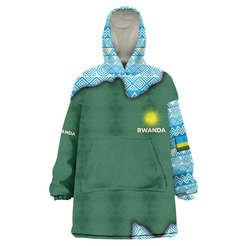 Rwanda Wearable Blanket Hoodie with Green Nature Map Waterfall Sunburst Spirit TS04