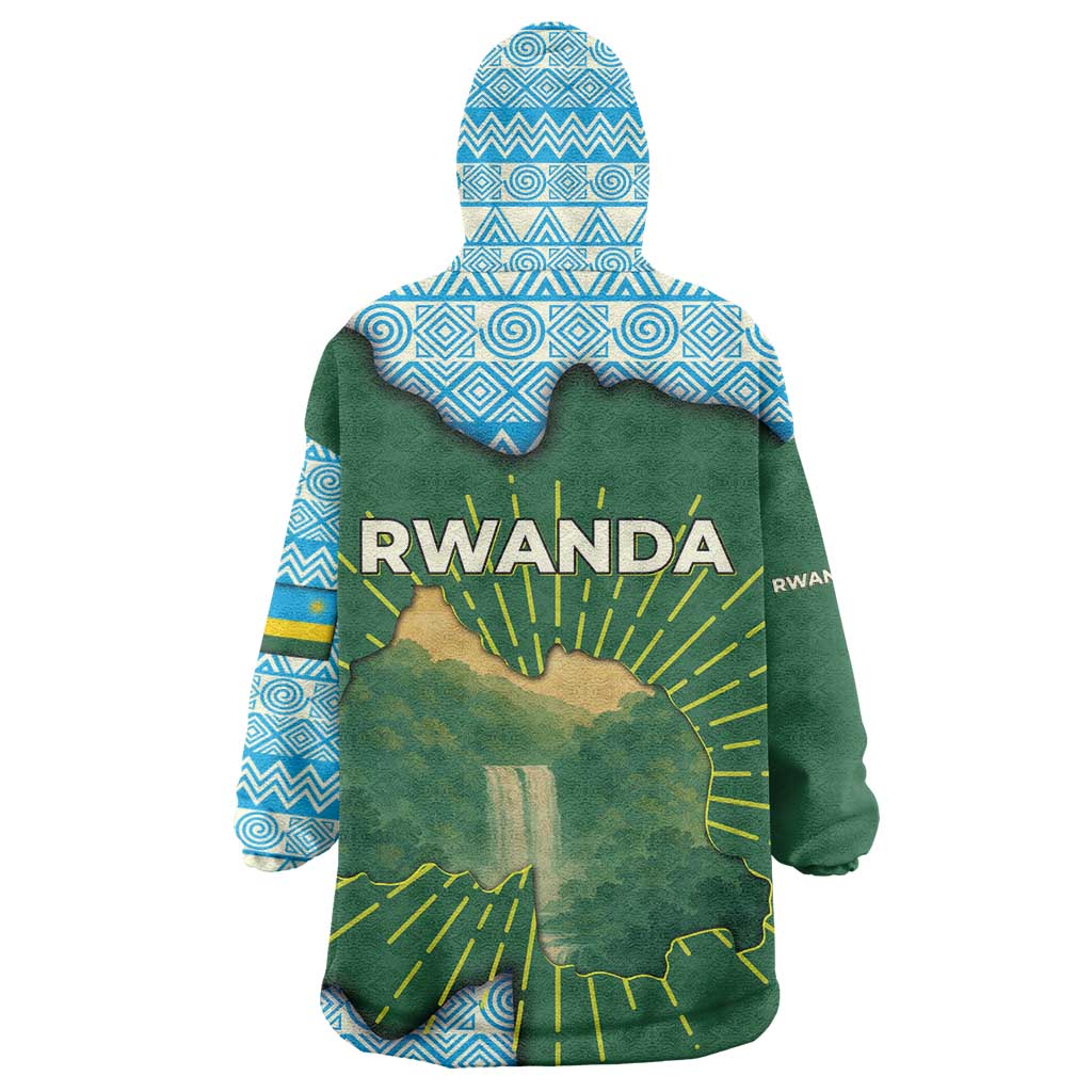Rwanda Wearable Blanket Hoodie with Green Nature Map Waterfall Sunburst Spirit TS04