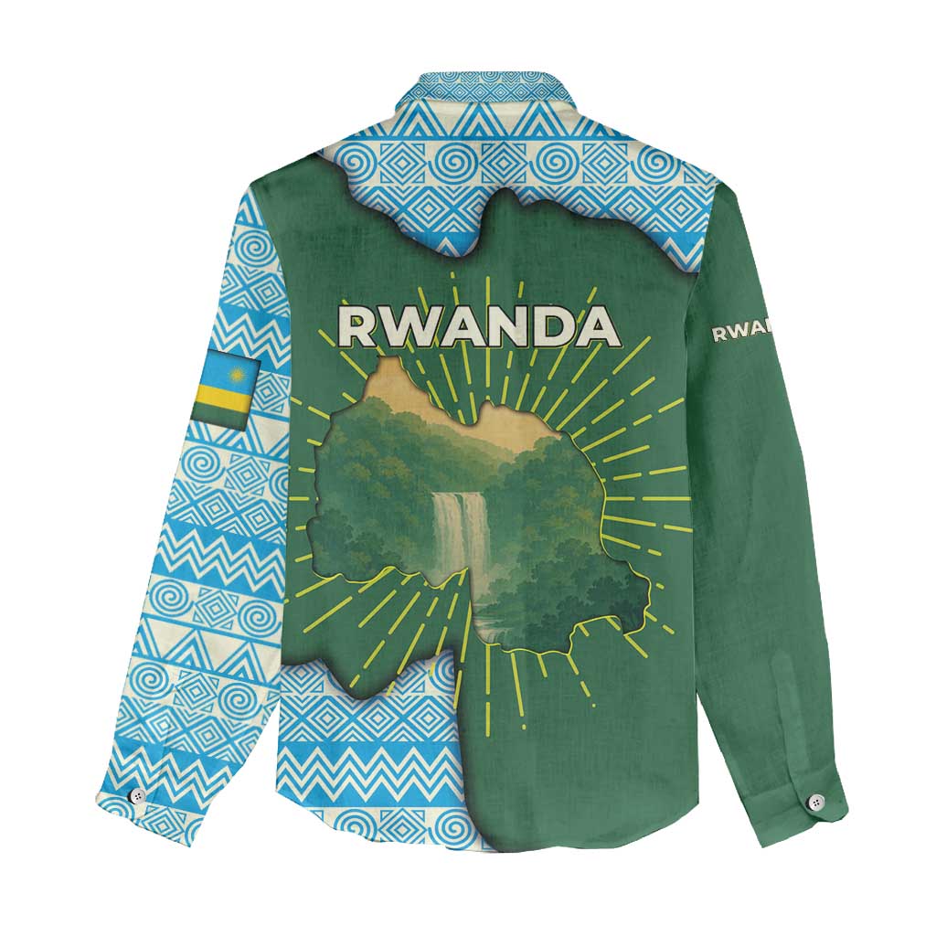 Rwanda Women Casual Shirt with Green Nature Map Waterfall Sunburst Spirit TS04