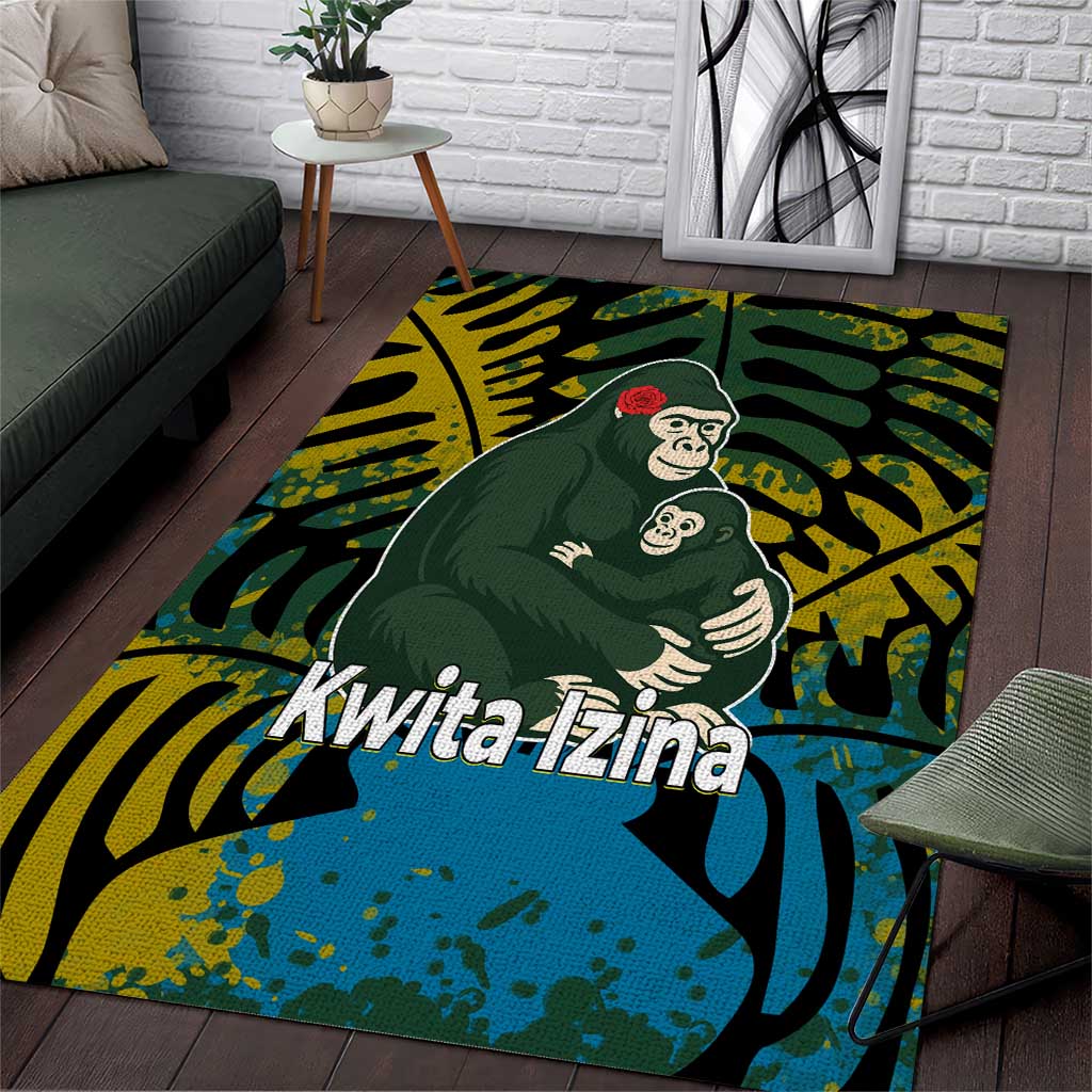 Rwanda Area Rug with Gorilla Family Kwita Izina Leaf Jungle Spirit TS04