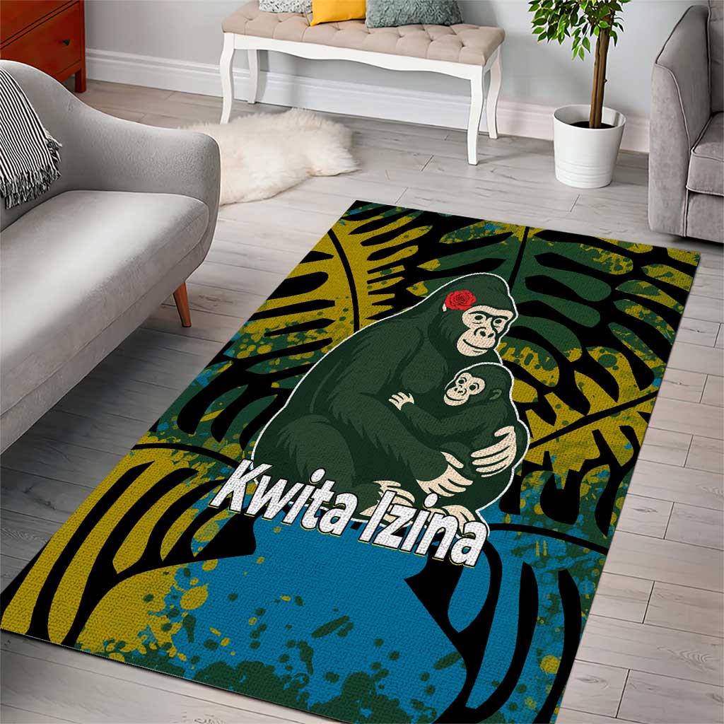 Rwanda Area Rug with Gorilla Family Kwita Izina Leaf Jungle Spirit TS04