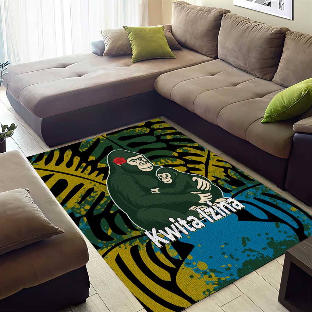 Rwanda Area Rug with Gorilla Family Kwita Izina Leaf Jungle Spirit TS04