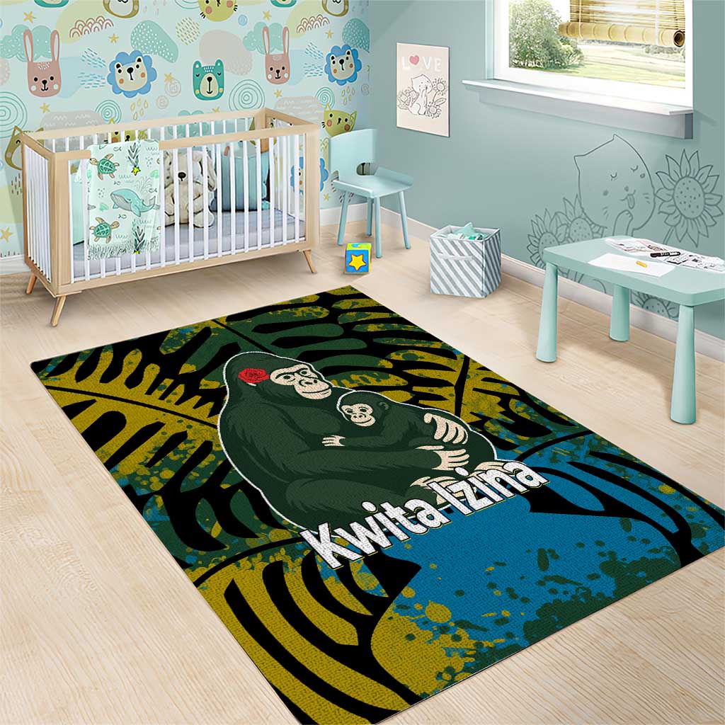 Rwanda Area Rug with Gorilla Family Kwita Izina Leaf Jungle Spirit TS04
