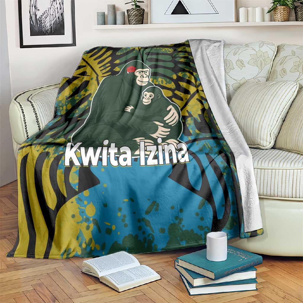 Rwanda Blanket with Gorilla Family Kwita Izina Leaf Jungle Spirit TS04