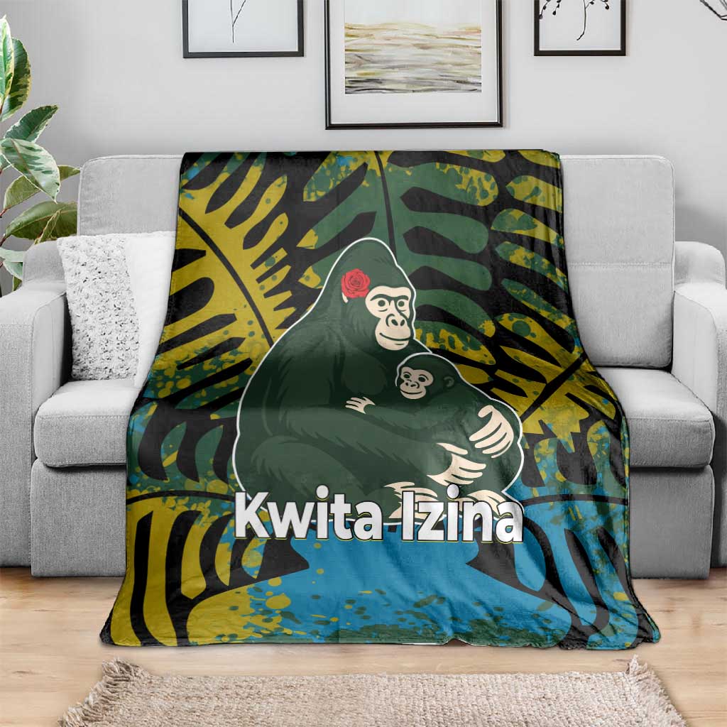 Rwanda Blanket with Gorilla Family Kwita Izina Leaf Jungle Spirit TS04