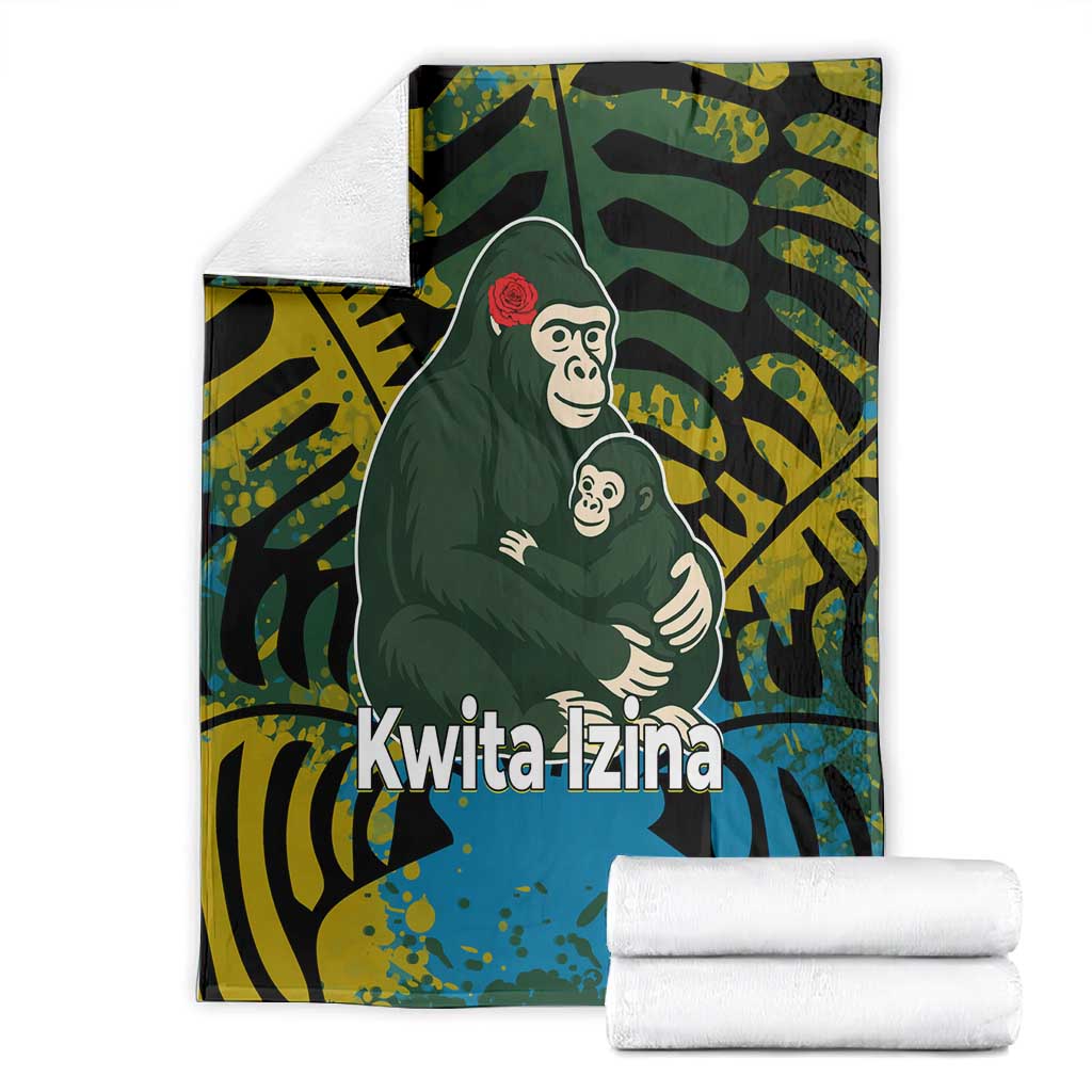 Rwanda Blanket with Gorilla Family Kwita Izina Leaf Jungle Spirit TS04