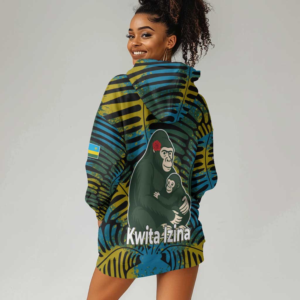 Rwanda Hoodie Dress with Gorilla Family Kwita Izina Leaf Jungle Spirit TS04