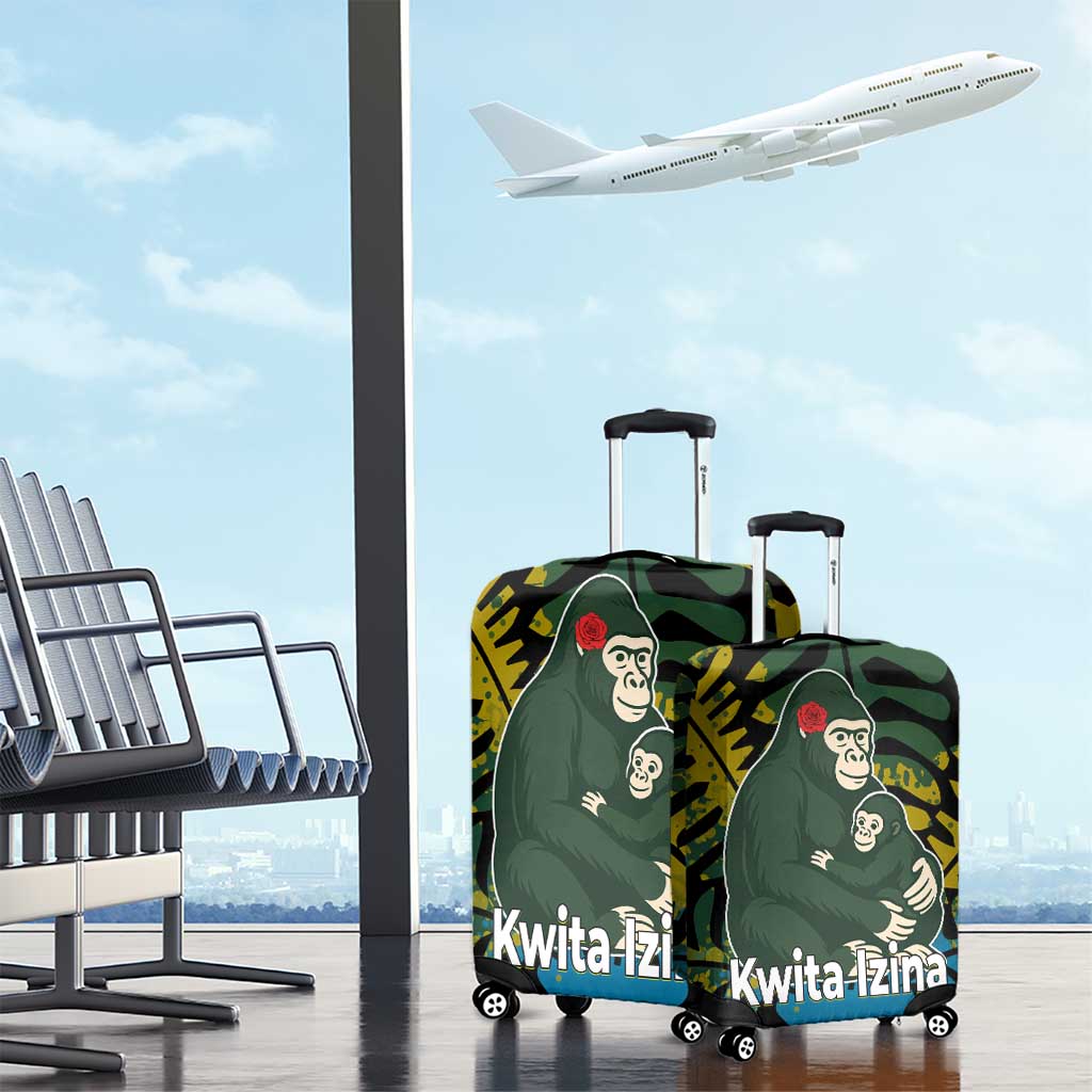 Rwanda Luggage Cover with Gorilla Family Kwita Izina Leaf Jungle Spirit TS04