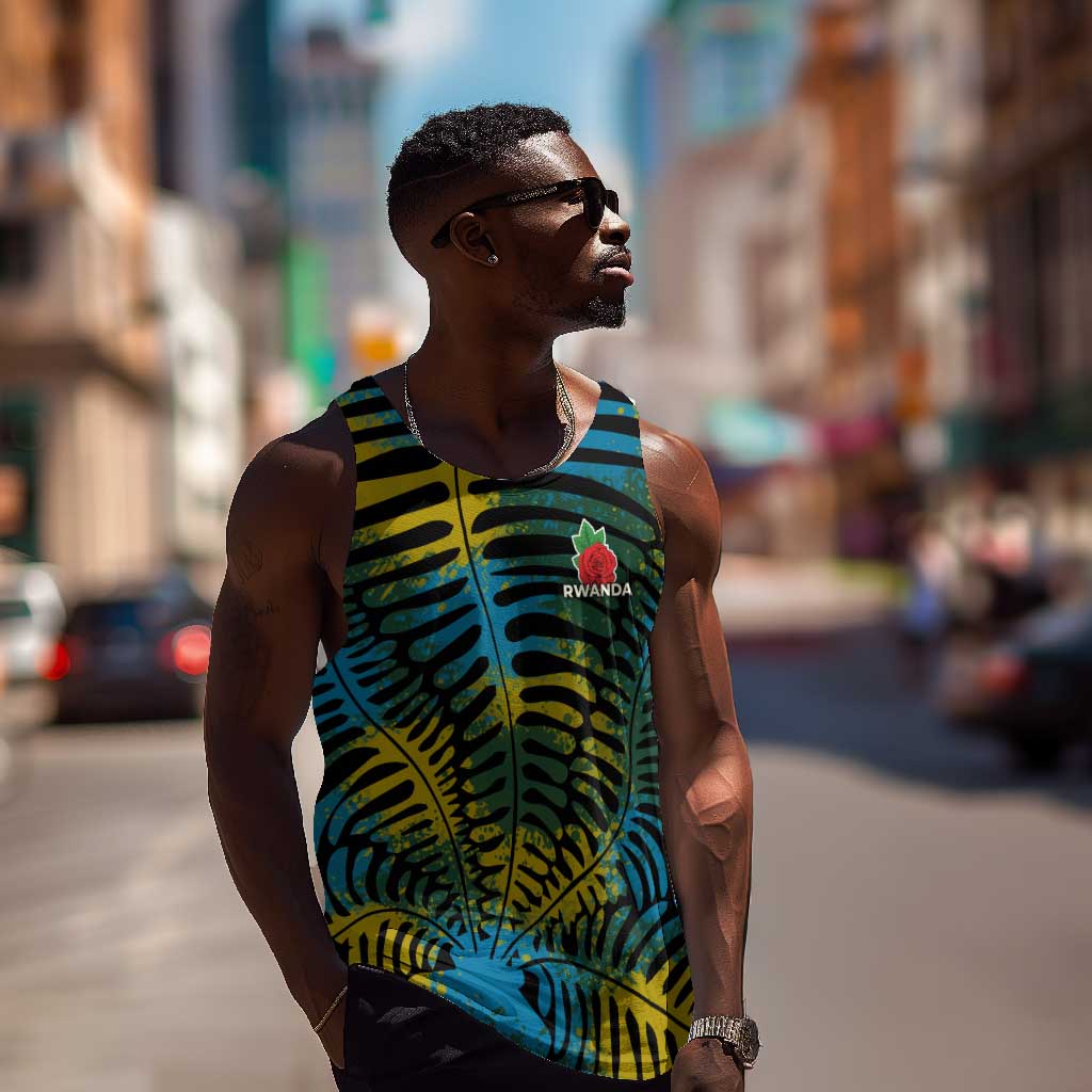 Rwanda Men Tank Top with Gorilla Family Kwita Izina Leaf Jungle Spirit TS04