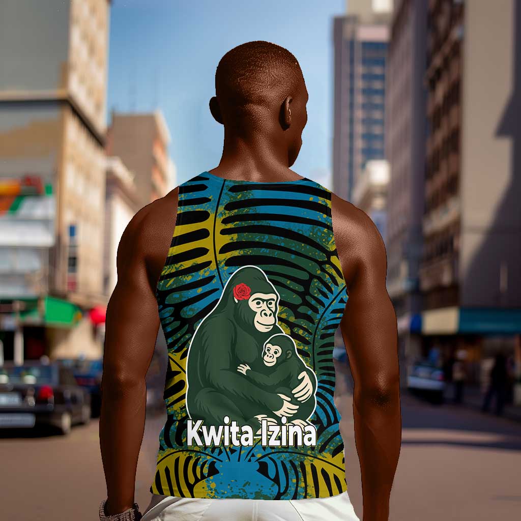 Rwanda Men Tank Top with Gorilla Family Kwita Izina Leaf Jungle Spirit TS04