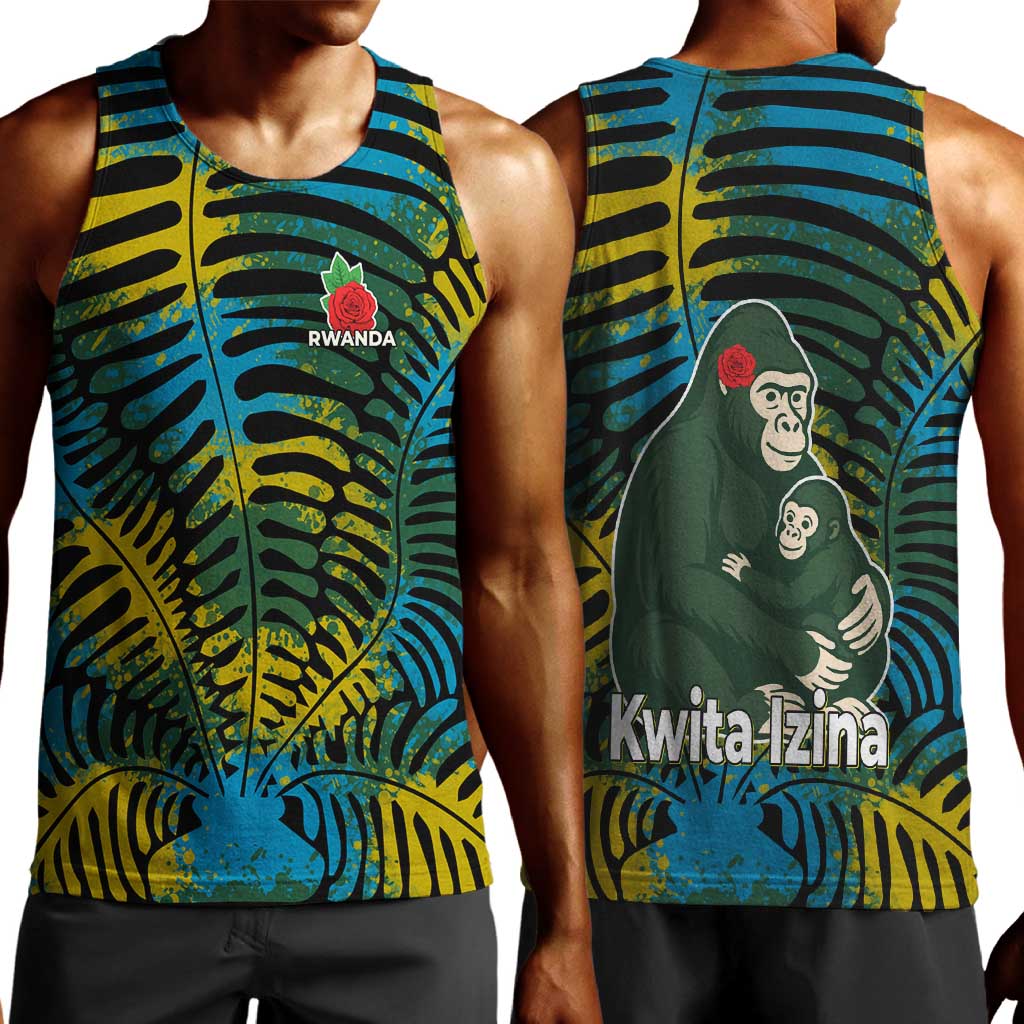 Rwanda Men Tank Top with Gorilla Family Kwita Izina Leaf Jungle Spirit TS04