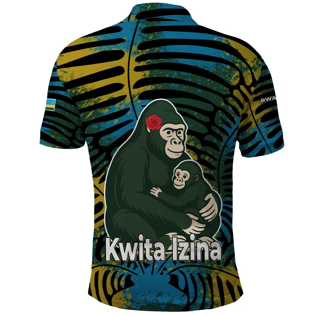 Rwanda Polo Shirt with Gorilla Family Kwita Izina Leaf Jungle Spirit TS04