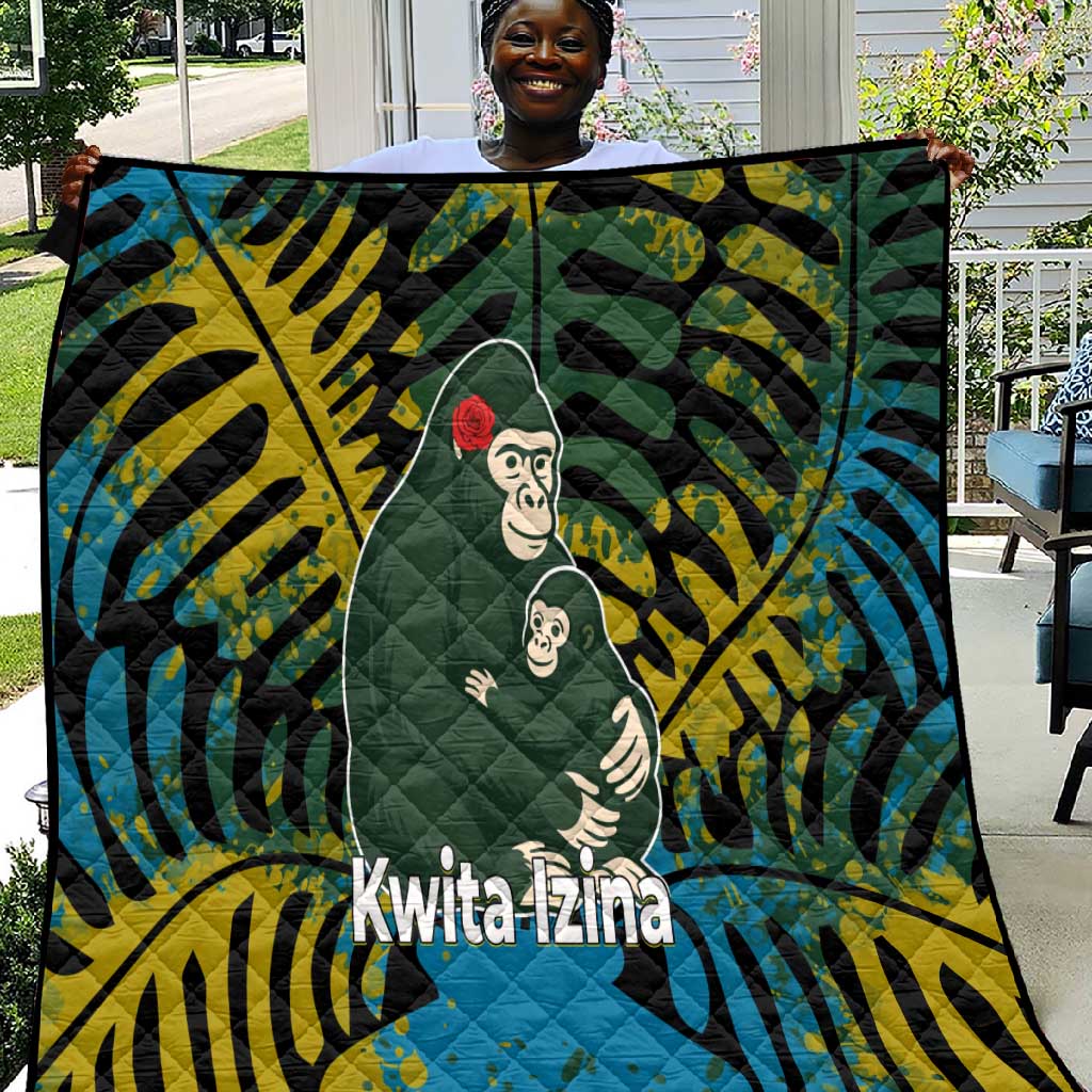 Rwanda Quilt with Gorilla Family Kwita Izina Leaf Jungle Spirit TS04
