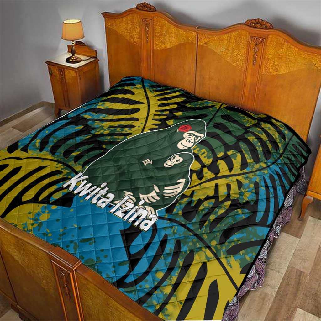 Rwanda Quilt with Gorilla Family Kwita Izina Leaf Jungle Spirit TS04
