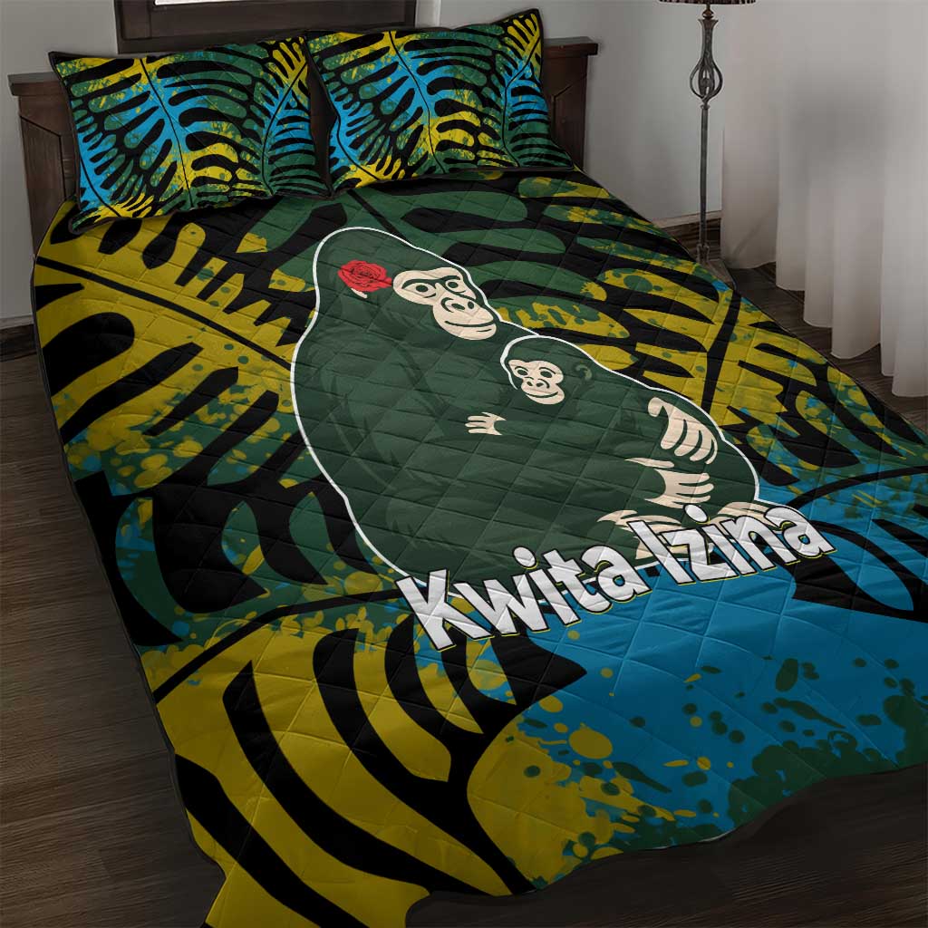 Rwanda Quilt Bed Set with Gorilla Family Kwita Izina Leaf Jungle Spirit TS04