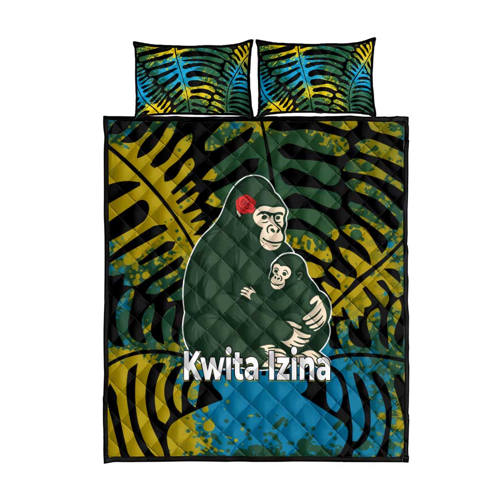 Rwanda Quilt Bed Set with Gorilla Family Kwita Izina Leaf Jungle Spirit TS04