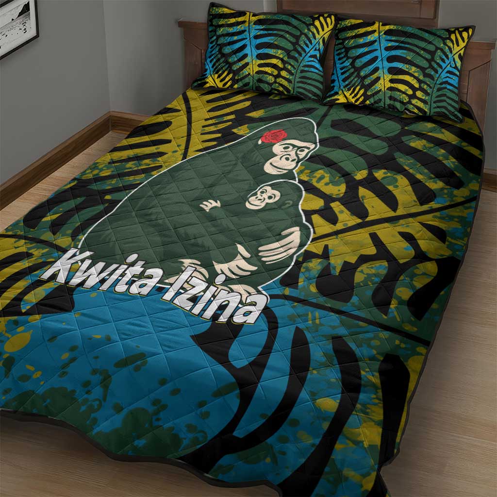 Rwanda Quilt Bed Set with Gorilla Family Kwita Izina Leaf Jungle Spirit TS04