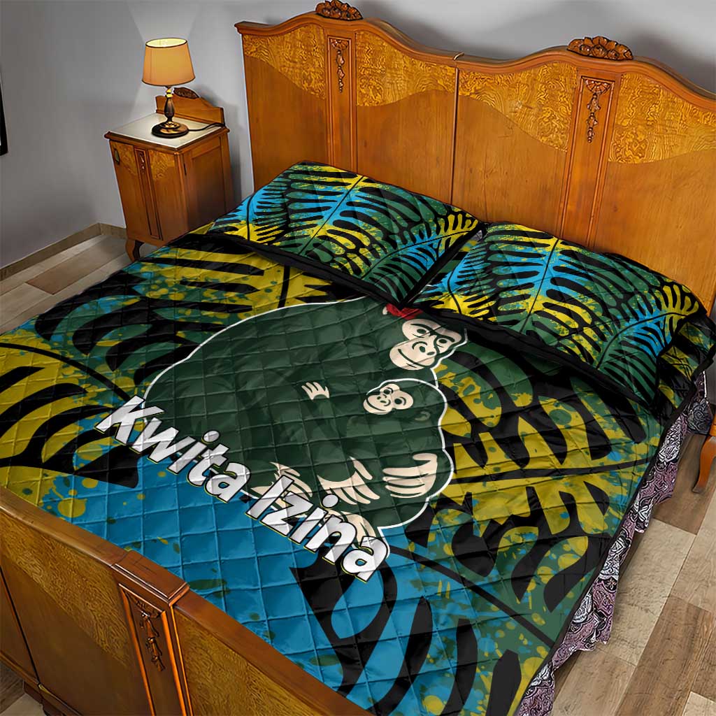 Rwanda Quilt Bed Set with Gorilla Family Kwita Izina Leaf Jungle Spirit TS04